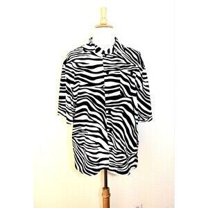 Mob Wife TRUST Top Blouse Plus Sz. XXL Black White Animal Print Linen Blend #04